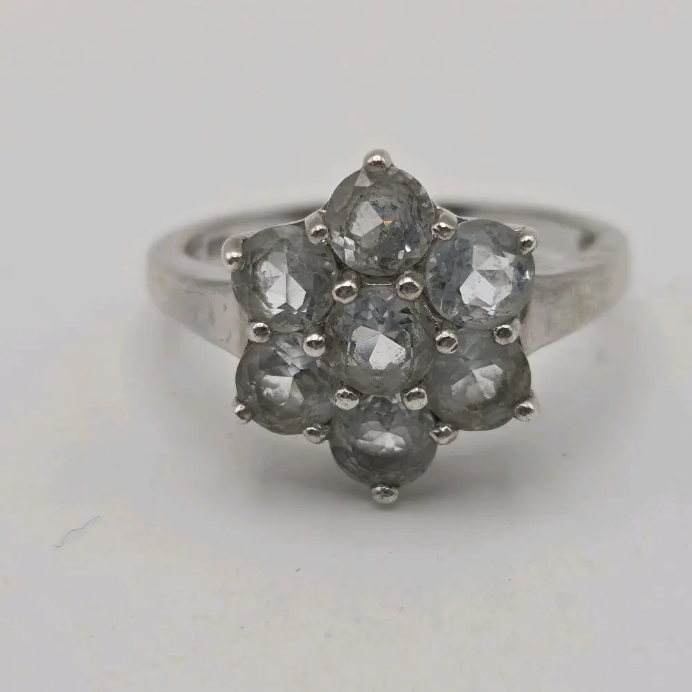 925 Vintage Sterling Silver Aquamarine Ring, Size 9.75