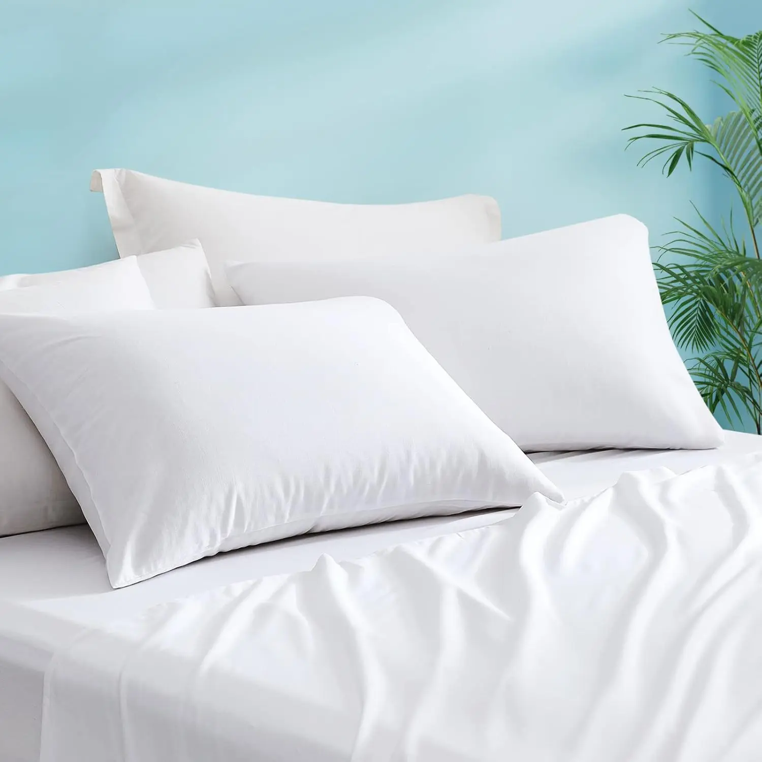 Luxear Queen Size French Linen Pillowcases - 2 Pack, Envelope Close, Thick Weave, Temperature Reg., Breathable Cooling Bedding, Skin-Friendly, Machine Wash Pillow Covers for Hair & Skin, White, Two Piece Sets, Nighttime Rest