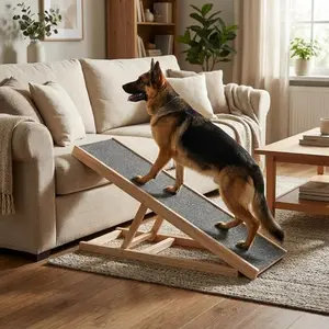 Dog Ramp for High Beds, Couches & Cars - Adjustable Foldable Pet Stairs, Lightweight Wooden Ladder with Anti-Slip Surface, Holds 110lbs, Space-Saving for Small/Medium Dogs