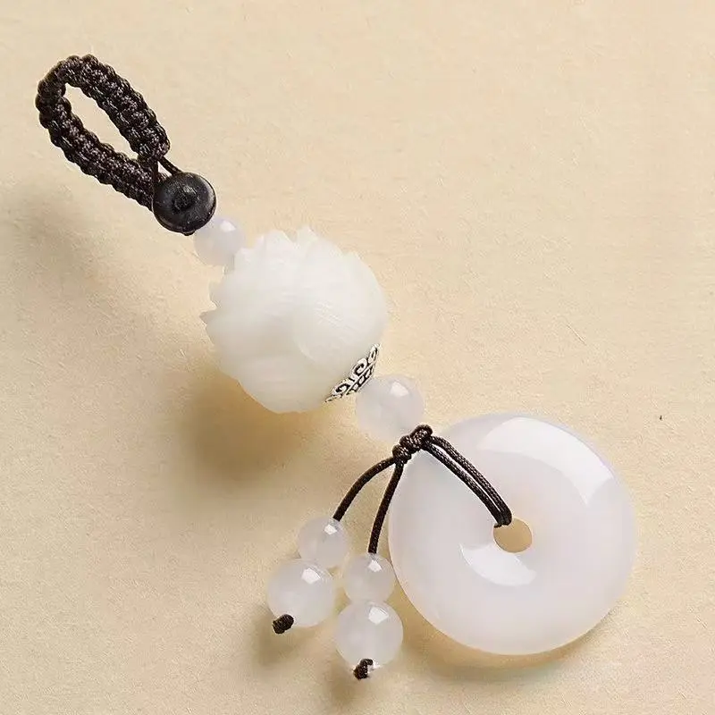 Chinese Zen Peace Lotus Keychain Accessory - Bodhi Beads Pendant-Form Key Holder with Secure Safety Lock, Unisex Wear Keychain Accessories Bag Charm