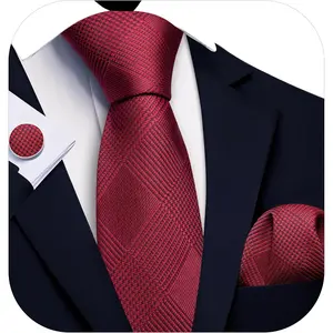 Tie Sets for Men Silk Solid Necktie Stain Ties Handkerchief Pocket Square Cufflinks Wedding Business Dyed