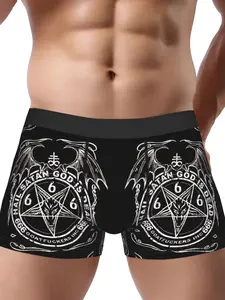 BIIHUDU ' Satanic Baphomet Leviathan Cross Occult Underwear - Occult Symbol Print Briefs with Baphomet & Leviathan Cross, Non- Polyester for Gothic Lingerie & Satanist Apparel (Hand Wash/Dry)