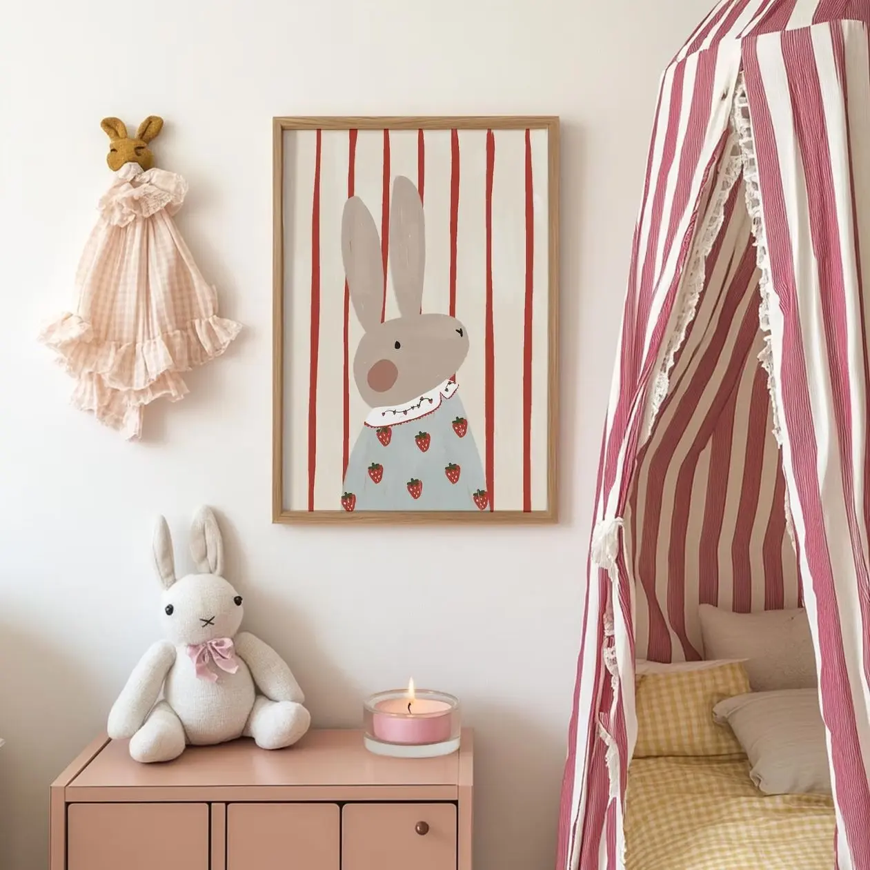 Whimsical Bunny Wall Art Print, Retro Nursery Decor Poster, Cute Animal Art for Baby Room and Playroom Z