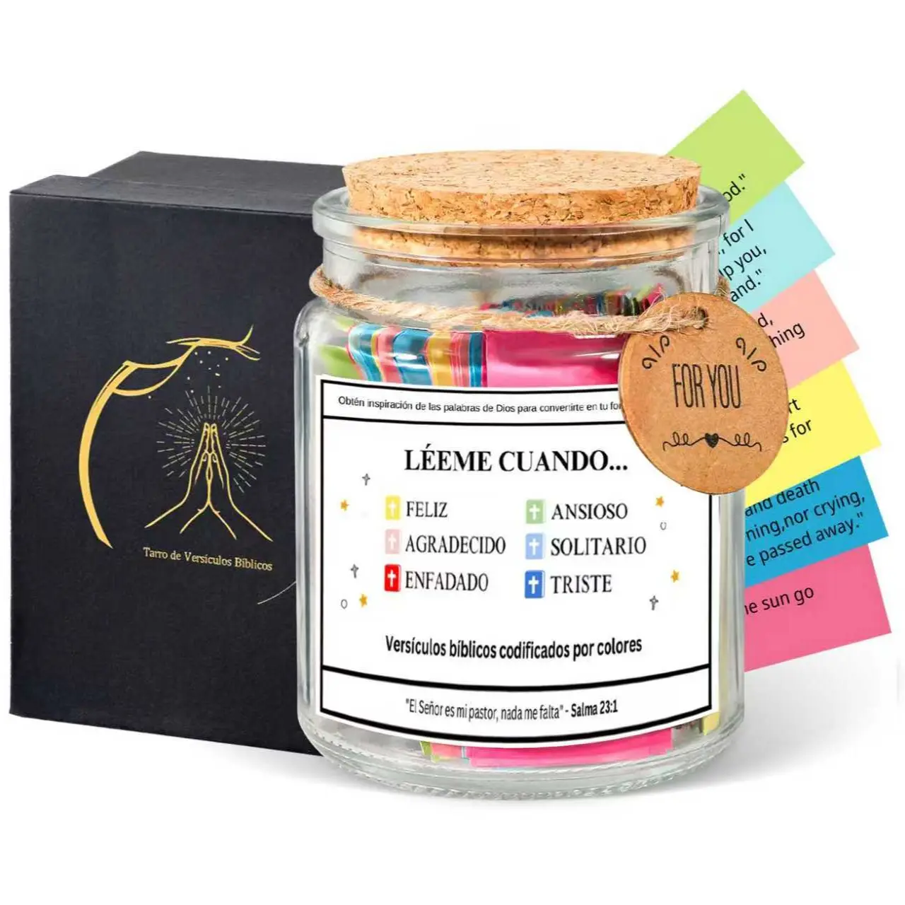 Scripture Memory Container Bible Verses Jar - Spanish-Language Scripture Container with Color ...
