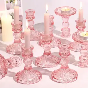Glass Candle Holder Set of 12,  Taper Candle Holders Bulk,  Candlestick Holders, Candle Stick Holder for Table Centerpieces, Wedding & Mother's Day