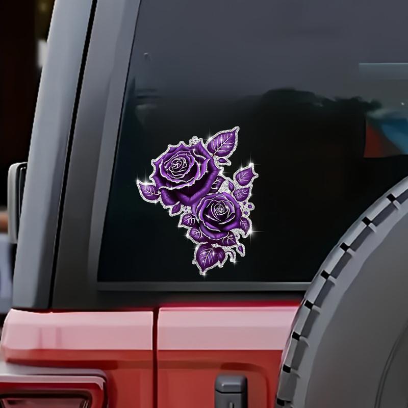 Shimmering Rose Car Sticker, Car Decorative Sticker, Plant Floral Pattern, Diamond Material, Self-Adhesive No Residue, Easy Installation, Best Gift