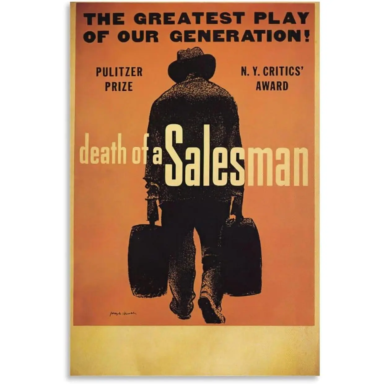 Death of A Salesman The Greatest Play Winner Broadway Theater Vintage Poster - Home Wall Canvas Prin Canvas Painting Wall Art Poster for Bedroom Living Room Decor Framed-unframed