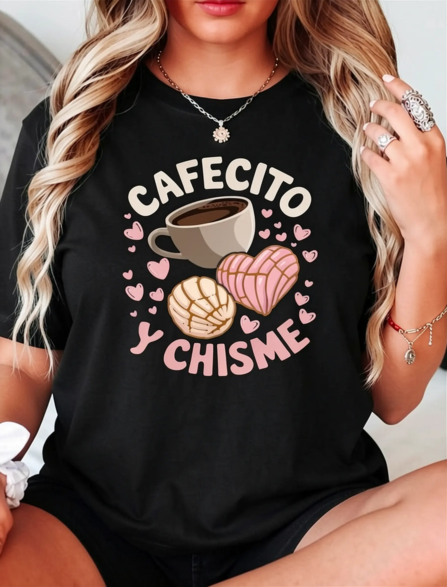 Cafecito Y Chisme Latina Mexican Baked Concha Pastry Conchas T-Shirt walk by faith tee Flower Print Casual T-Shirt Unisex Horror Movie Villains Asymmetrical Long Sleeve Cami Top Elegant Blue Long Sleeve Top Day of Sweatshirt Sweetheart and, Streetwear, La