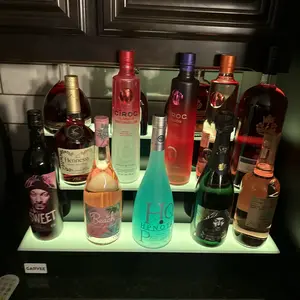 【GARVEE】LED Lighted Liquor Bottle Display Shelf 2 Steps 30 Inches Liquor Shelf With RF Remote & App Control Acrylic Drink Shelves Multicolor Lighting Bar Shelves for Liquor Bottle Alcohol Display Shelf Stand