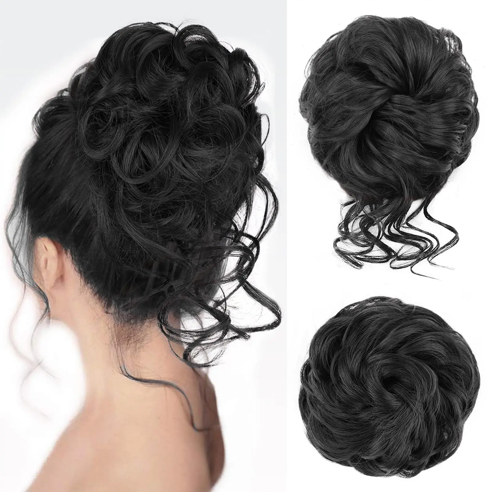 Vigorous Messy Bun Hair Piece for Women - 1PCS/2PCS Synthetic Hair Pieces with Tousled Updo Hair Buns & Wavy Curly Texture Scrunchies Chignon Ponytail