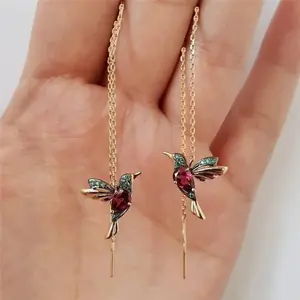 Creative Fashion Shiny Design Exquisite and Simple Long Hummingbird Animal Earrings, Versatile Metal Earrings for Girls, Birthday Party Jewelry Anniversary Gift