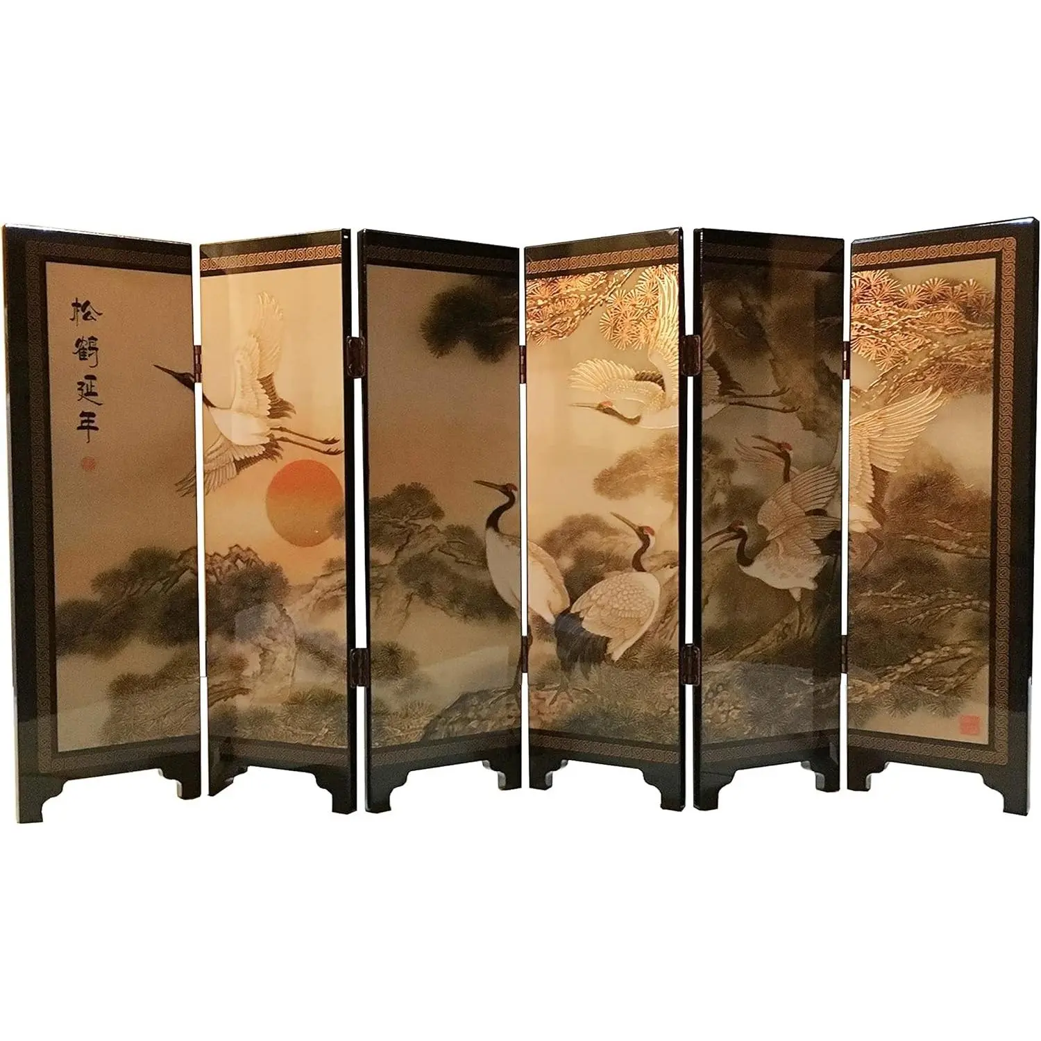 Decorations for The Home, 6 Panel Divider, Mini Folding Screen, Chinese Lacquerware, Mini Desktop Folding Screen, Feng Shui Ornaments, Oriental Gift, Business Gift