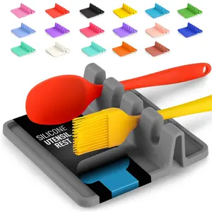 Kitchen Silicone Utensil Rest - BPA-Free, Durable Spoon Rest with Drip Pad - Heat-Resistant for Stove Top - Spoon Rest for Kitchen Counter - Kitchen Gadgets & Kitchen Utensils Holder Cutlery Tableware