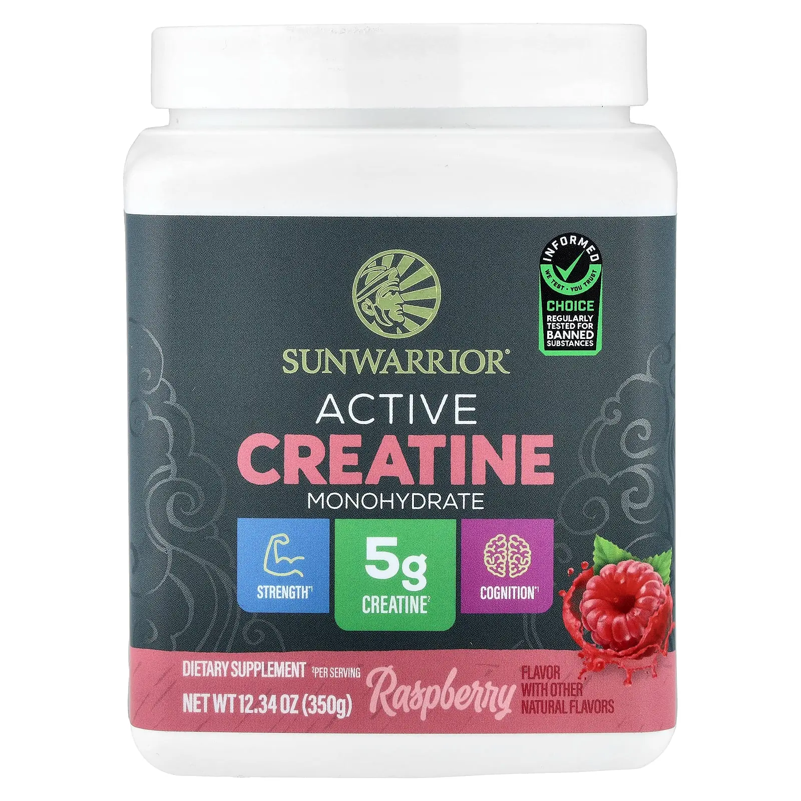Sunwarrior Active Creatine Monohydrate, Raspberry, 12.34 oz (350 g)