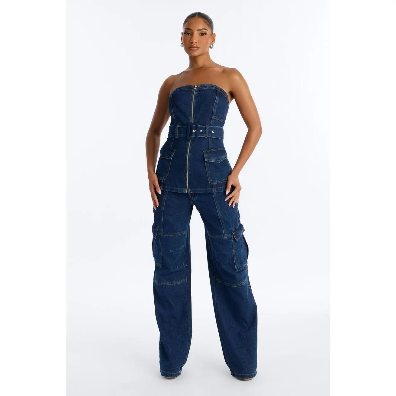 Kenny Denim Strapless Pant Set-Denim 8