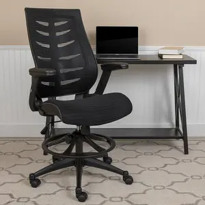 Flash Furniture BL-ZP-809D-BK-GG High Back Black Mesh Spine Back Ergonomic Drafting Chair with Adjustable Foot Ring & Adjustable Flip Up Arms