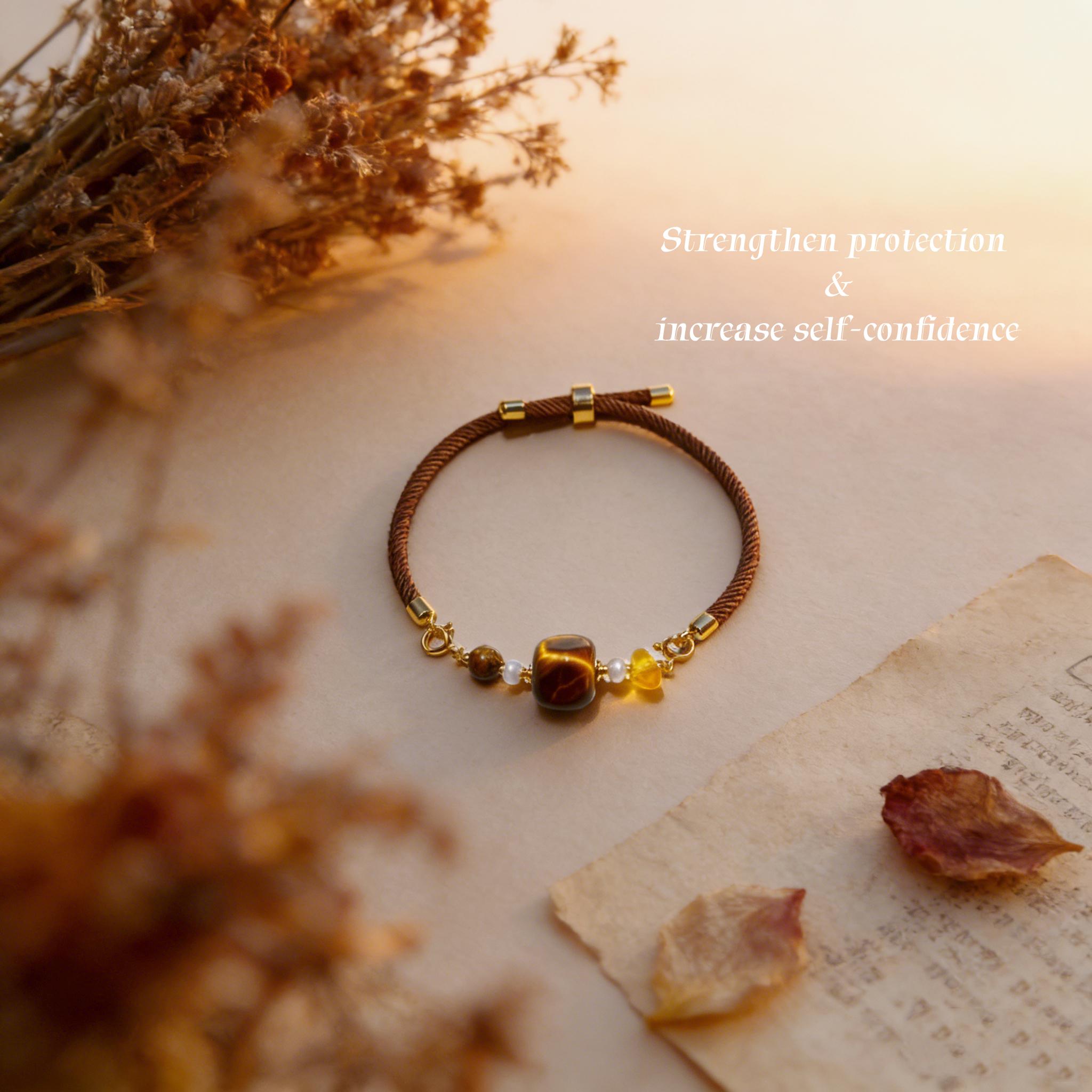 Handmade Square Tiger Eye Pendant Bracelet – Confidence & Protection Natural Gemstone Bracelet, Grounding Energy, Focus & Success Jewelry, Adjustable Cord Manifestation Bracelet for Women & Men