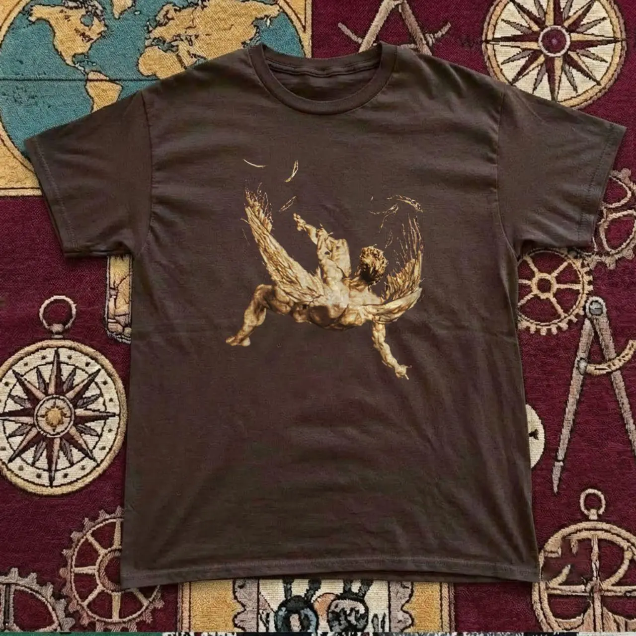 Fallen Angel T-shirt Vintage Fallen Angel Icarus Renaissance Art Graphic Tee, Retro Classical Painting Shirt, Loose Fit Top