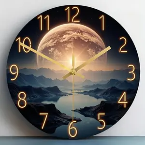 Acrylic mirror-printed wall clock, featuring a sunrise theme design. Suitable for home decoration, office decoration, hotel decoration, study room decoration, birthday gifts, housewarming gifts, graduation gifts, Christmas gifts, and tabletop ornaments.