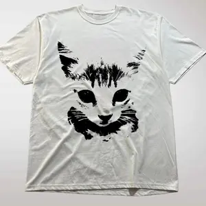 Y2K retro streetwear cat t-shirt, Unisex Cotton Tee