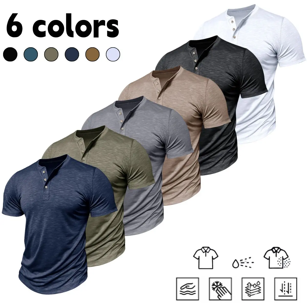 Men's Casual Chic Henley T-Shirt - Short-Sleeve, Regular Cut, Button Detail, Elastane-Polyester Blend, Casual All-Day Wear, Go-To Basic Tee