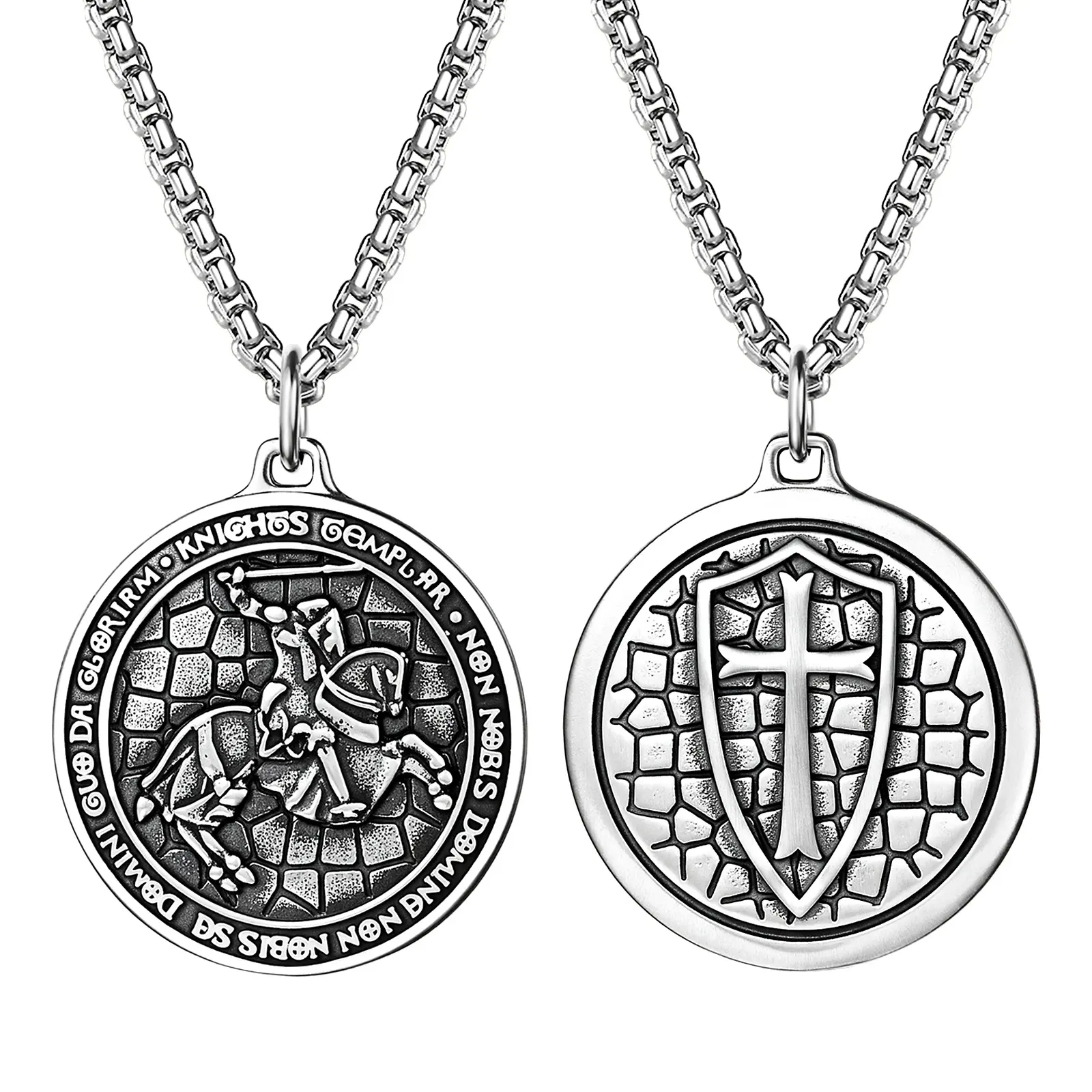 OIDEA Unisex Medieval Knights Templar Medallion Necklace - Retro Stainless Steel Shield Cross Pendant, Casual Strength Chain Costume Jewelry, Replica, Resist Tarnish And Wear, Gift for Birthdays