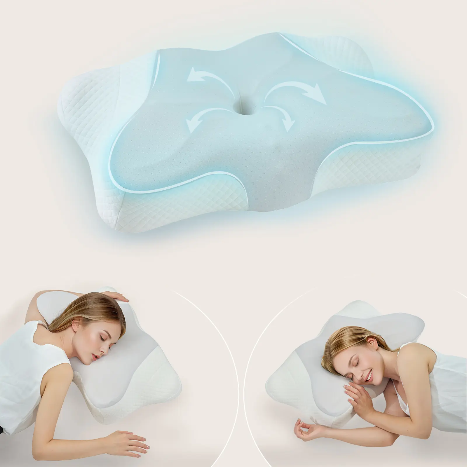 Cooling Memory Foam Neck Pillow, Ergonomic Cervical Contour Support Pillow for Neck and Shoulder Pain Relief, Breathable Washable Pillowcase