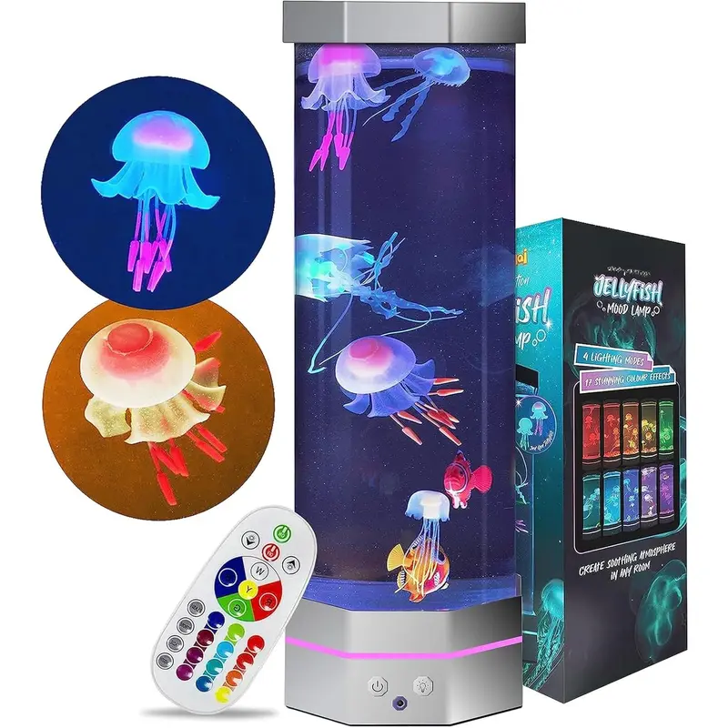 Jellyfish Aquarium Lamp  Fish Jelly Fish Tank Aquarium Lava Lamp Night Light Room Decor,7 Jellyfish&Clownfish,Adult  Home Office Room Desk Light