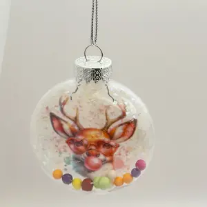Handmade Reindeer Blowing a Bubble Christmas Ornament with Sparkling Snow and Floating Design