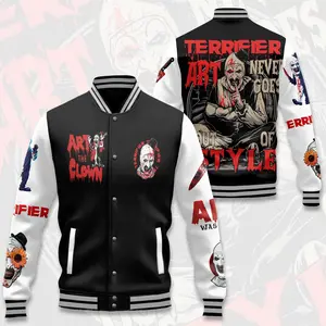 Terrifier Art The Clown Varsity Jacket Horror Fans, Spooky Streetwear Coat, Oversized Baseball Jacket Gift