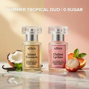 sttes Tropical Mouth Spray 2-Pack Duo - Coconut & Lychee Scent Breath Freshener Bundle, Sugar Free Oral Care Fragrance Aroma, Summer Pocket Hygiene Essentials