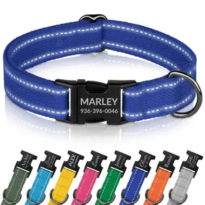 OOPSDOGGY Personalized Dog Collar with Engraved Metal Buckle Reflective Cotton Custom Collar for Dogs Puppy with Name and Phone Number