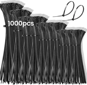 1000 Pcs Black Cable Zip Ties Assorted Sizes 14/12/10/8/6/4 Inch Heavy Duty Plastic Wire Ties UV Resistant Self Locking Nylon Tie Wraps Mixed Pack