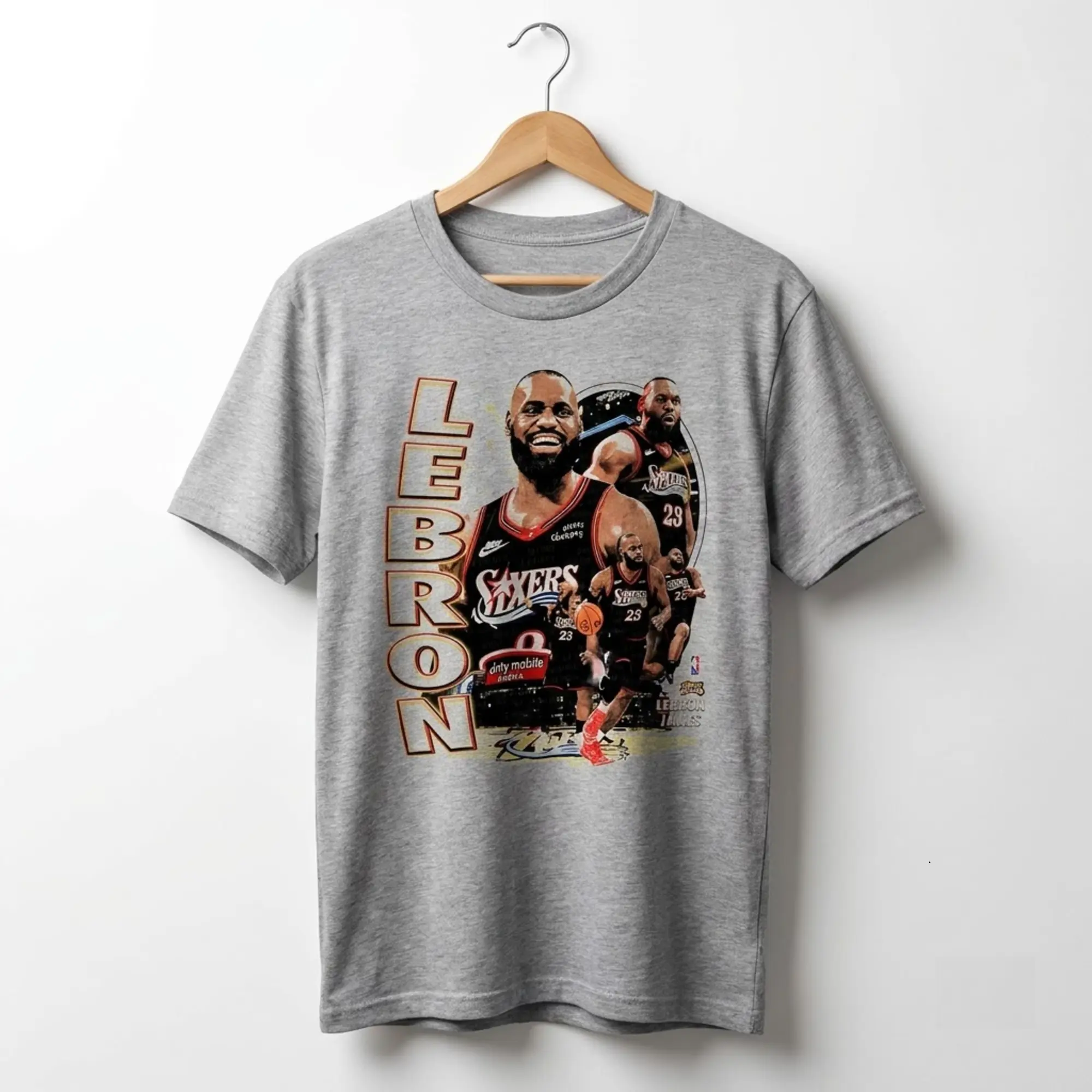 [SALE OFF 50%] LeBron King James 23 Philadelphia Signature 90Vintage 76ers Hardwood Legend T-Shirt