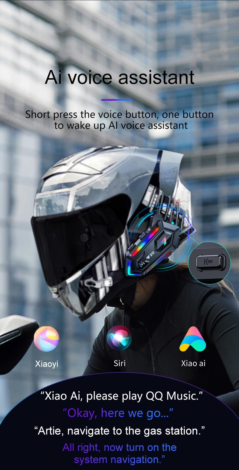 2026 NEW Motorcycle Helmet Bluetooth Headset, RGB Dazzling Lights, IPX6 Waterproof, Bluetooth 5.3, 1000mAh 25H Playtime, Noise Reduction, Hands-Free Call for Motorbike Riding