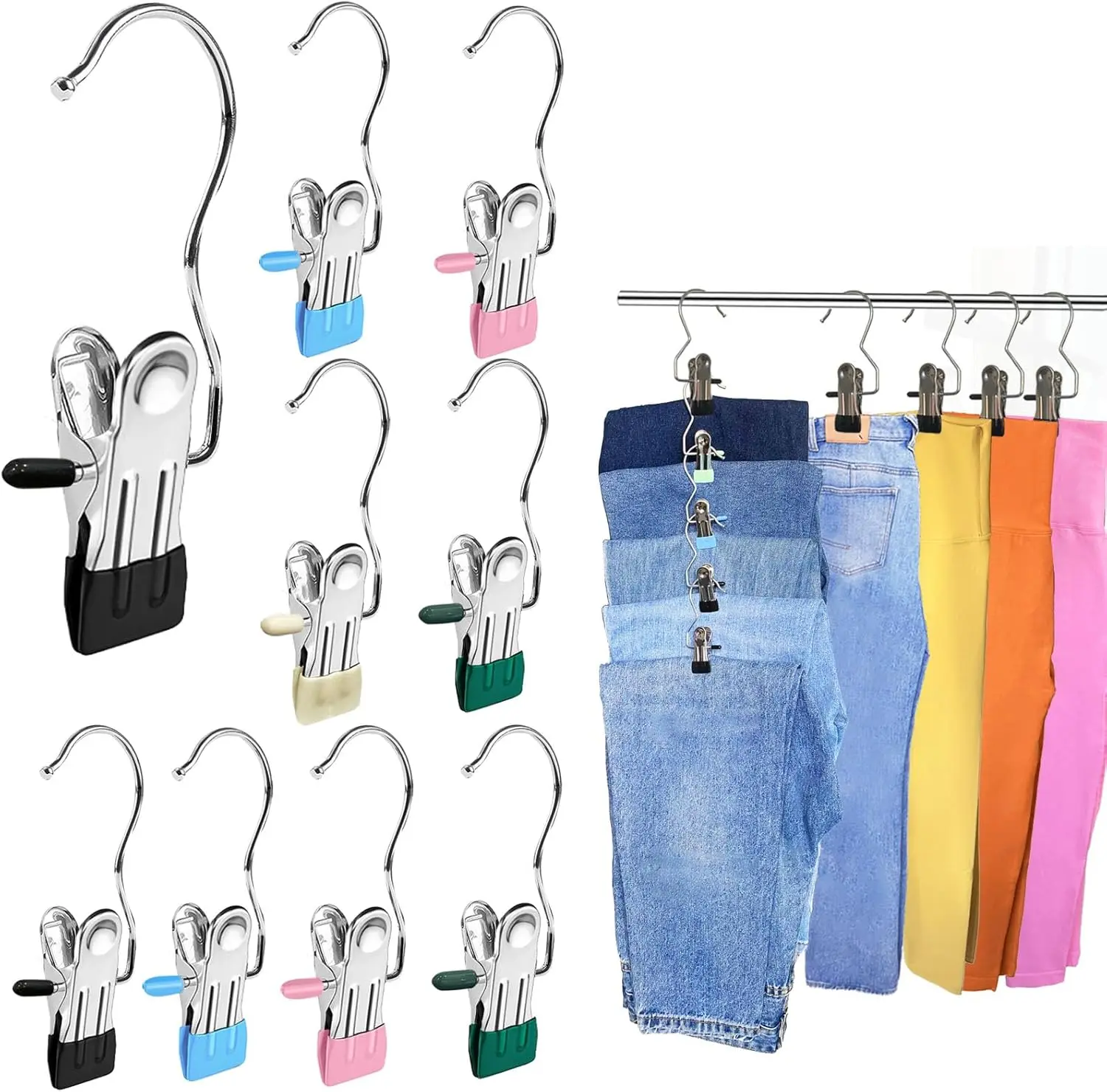 20-Pack Bulk Rubber Clip Hangers - Hanging Home Organizers, Durable, Lightweight, Compact, Waterproof, Rust Resistant, Portable Travel Hangers with Rotatable Clips for Home Life Jeans, Pants, Hats, Multifunctional
