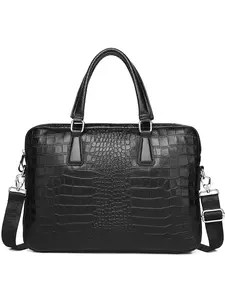 Men's Genuine Leather Crocodile Pattern Briefcase, Business Laptop Bag, High-End Handbag, Stylish and Durable Office Accessory