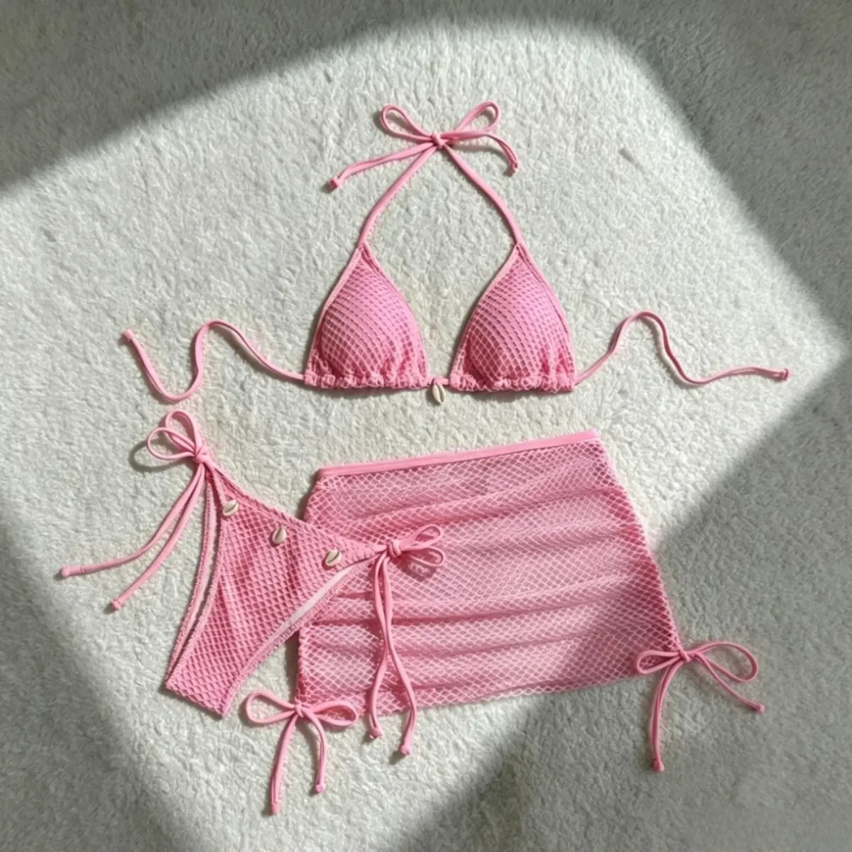 Women's 3-Piece Halter Thong Bikini Set - Pushup Padded Bra, Summer Sports & Outdoor Swimwear, Bathing Suit for Beach Vibes, Women's Swimsuits
