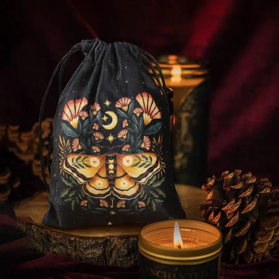 Velvet Tarot Bag, 1 Count Exquisite Butterfly Printed Dice Tarot Card Bag, Multifunctional Bag for Home Dormitory Office School, Halloween Decor, Storage Pouch, Storage Bags