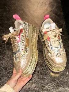 Essential Date Night Footwear! Sparkling Rhinestone Chunky Thick Sole Dad Shoes, Water Drill Height Increase Casual Sport Sneakers Trainer