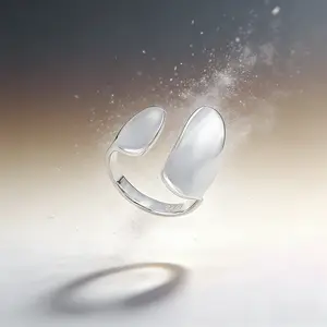 AELNEN Silver-Tone Smooth Oval Adjustable Ring - Minimalist Sleek Statement Ring - Daily Chic Jewelry