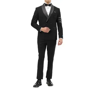 Black Pinstripe Shawl Lapel Double-Breasted Suit