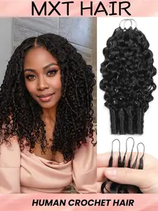 Boho Braids Human Crochet Hair In 100% Remy Human Hair Burmese Curly Feather Line Boho Crochet Braids Human Hair Salon Silky Seamless Invisible For Thin Hair Woman Micro Pre Looped Crochet Human Hair Extensions