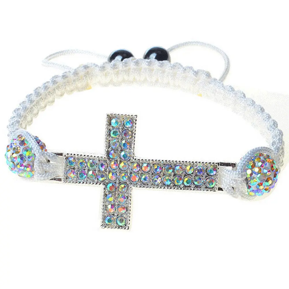 My Daily Styles Religious Macrame Cord Bracelet for Women, Beaded Cross with Multicolor Cubic Zirconia, Adjustable 7.5-9 in, Dimensions, Cross Motif, Female, Multicolored, Alloy