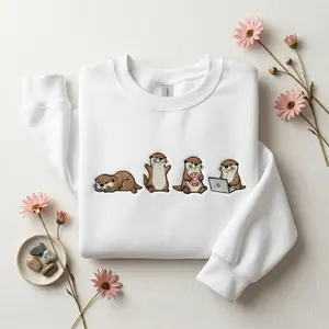 Sea Otters Embroidered Sweatshirt, Otter Lovers Crewneck, Otter Mom Hoodie, Pet Owner Gift, Animals Gifts, Ocean Wildlife Shirt
