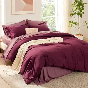 Queen Comforter - 7 Burgundy Queen for Seasons, Boho Contrasting a Bag with Comforter,, Pillowcases  Shams