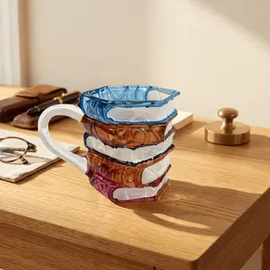 Ceramic Innovative 3D Painting Book Mug Unique Stacked Coffee Cup Perfect Gift for Literature Lovers Creative Colorful Book Gift Ideal for Christmas Reuse Reusable