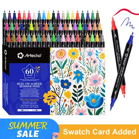 Artecho Acrylic Paint Markers Set - 24/48/60/72/120/168-colors Multi-Tip (Dual: 1mm Fine, 0.5-5mm Outline/Brush), Quick-Drying, Waterproof Hand Painting Set - Coloring Markers for Adult Coloring, Crafting Art Supplies Gift
