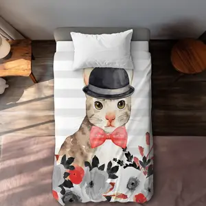 Begin Home Decor C1DCTXLWPL7IOH Cat Detective Gray Animals Twin Size Extra Long Duvet Cover - Home Decor Essentials