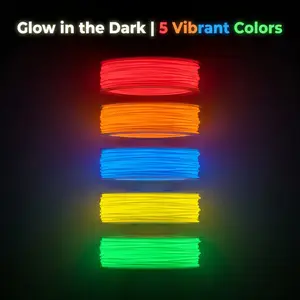 Glowing 3D Printing Filament Kit 5 Colors X 5m, 1.75mm Universal Replacement, Suitable for Kids and Adults Small Creations